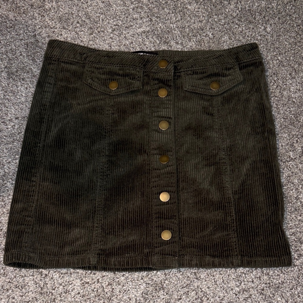 Blue Spice Corduroy Button-Front Mini Skirt in Dark Olive